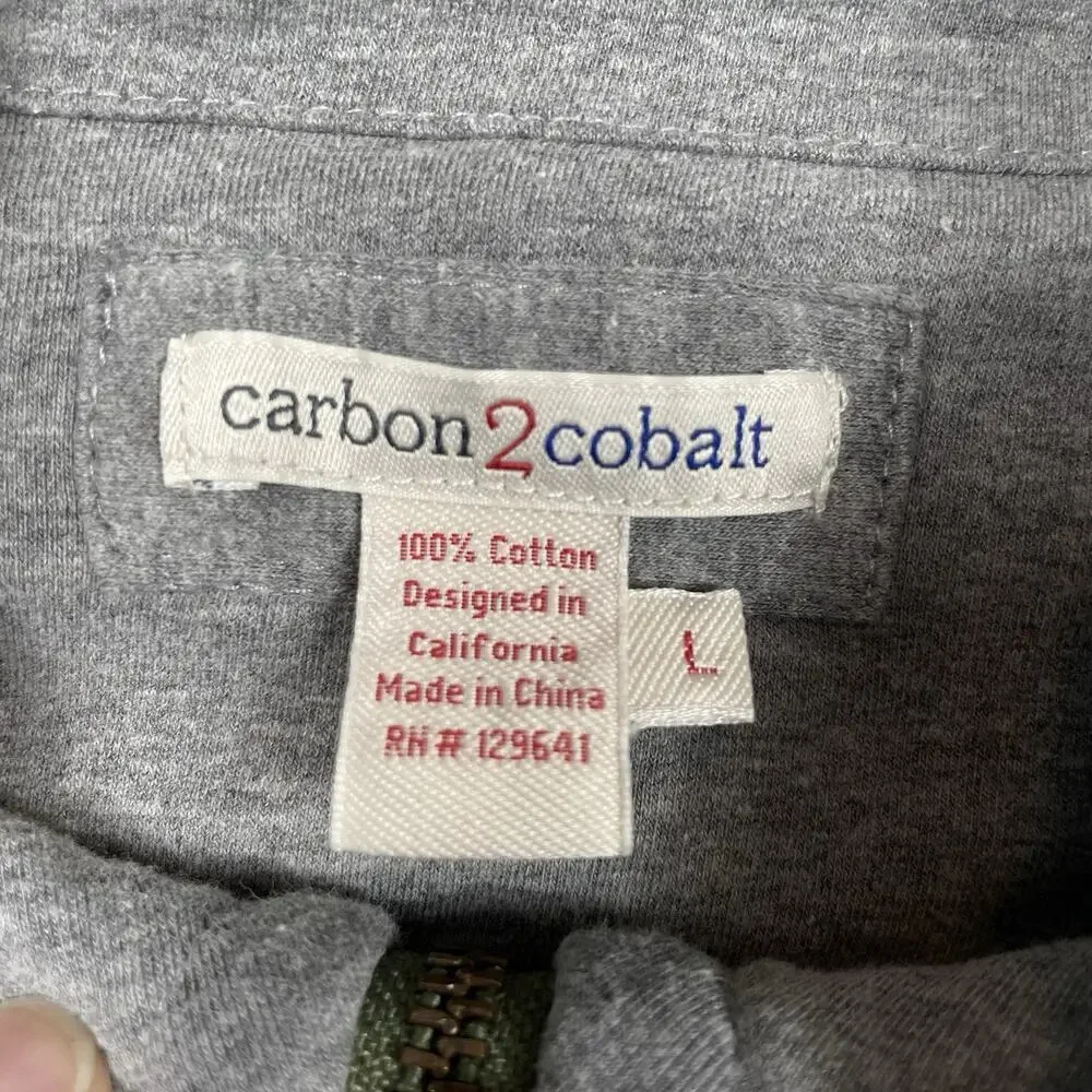 Carbon 2 Cobalt 1/4 Zip Sweater Mens Large Olive Rib Knit Textured Preppy Casual